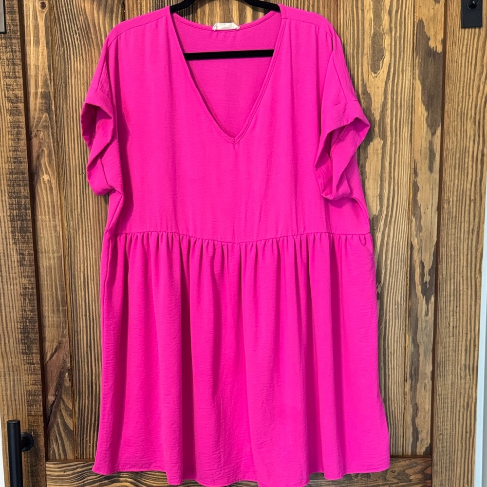 entro Hot Pink V-Neck Babydoll dress